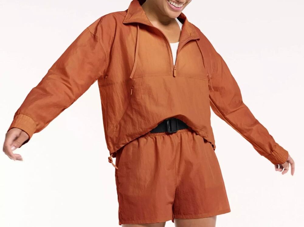 FLX Women's Cinnamon Rose Long Sleeve Half-Zip Woven Crop Jacket Sz XS